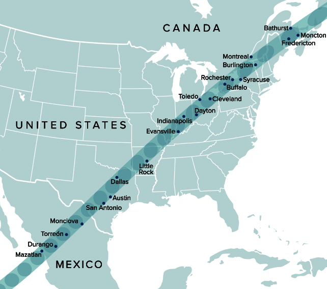 The path of the 2024 solar eclipse.