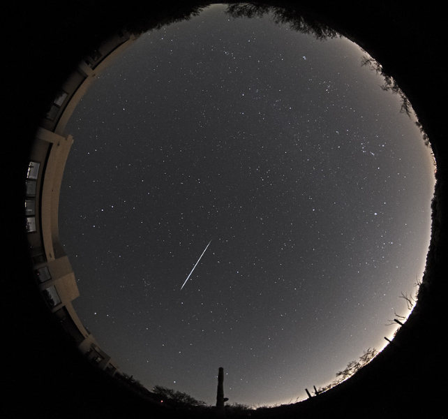 all sky view with a geminid meteor