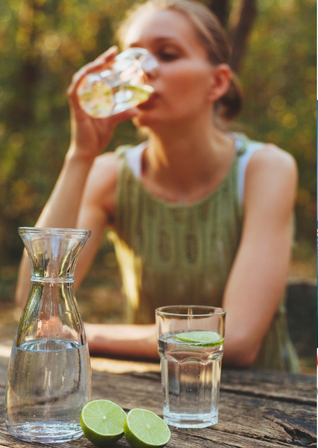 Person drinking water in nature