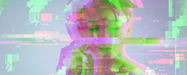 glitching image of a woman's face