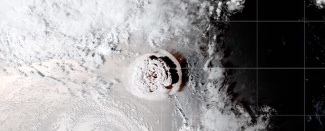 satellite view of volcanic eruption