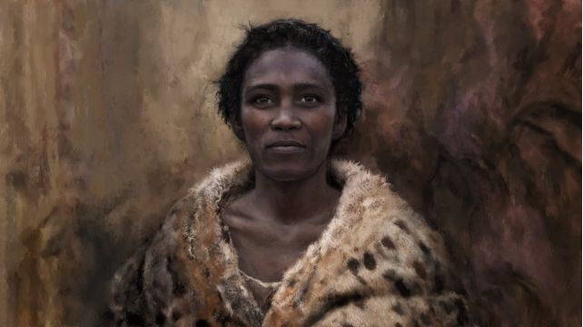 Illustration of early human recently out of Africa from the Zlaty kun population