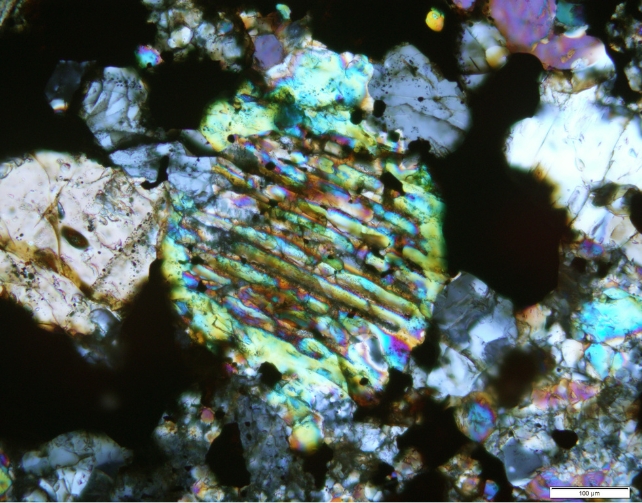 The colorful inside of the meteorite