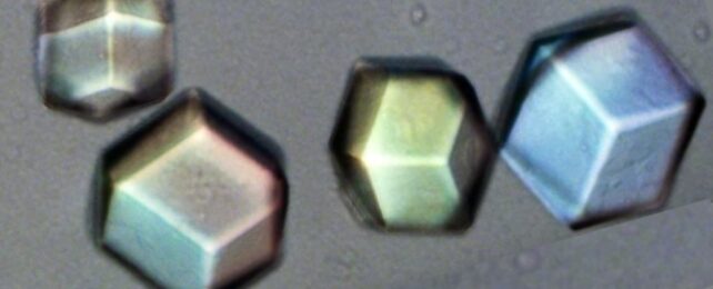 Colored crystals on a gray background